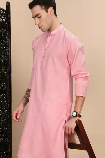 Light pink cotton textured kurta pajama for mens