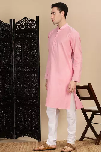 Light pink cotton textured kurta pajama for mens