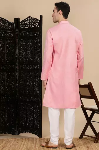 Light pink cotton textured kurta pajama for mens