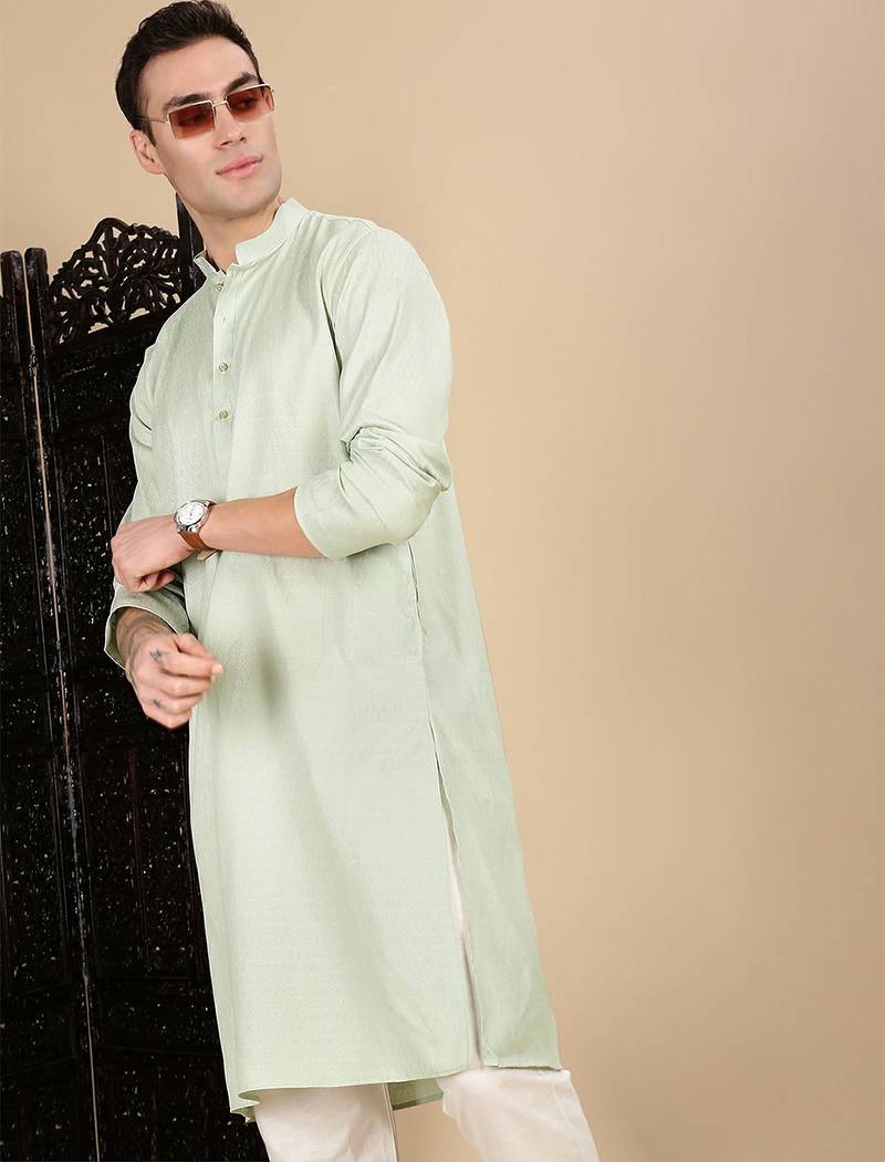 Pista cotton textured kurta pajama for mens
