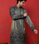 Embroidered and sequinced silk blue kurta