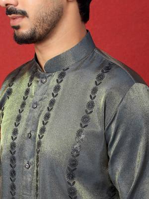 Embroidered and sequinced silk blue kurta 2