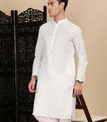 White cotton solid kurta pajama for mens