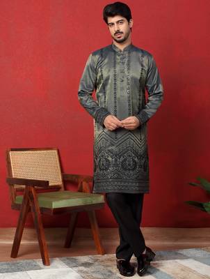 Embroidered and sequinced silk blue kurta 5