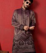 Embroidered and sequinced silk purple kurta