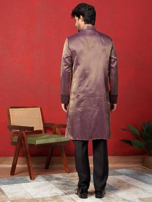 Embroidered and sequinced silk purple kurta 3