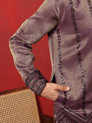 Embroidered and sequinced silk purple kurta 4