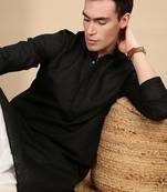 Black cotton chikankari kurta pajama for mens