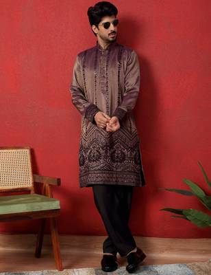 Embroidered and sequinced silk purple kurta 5