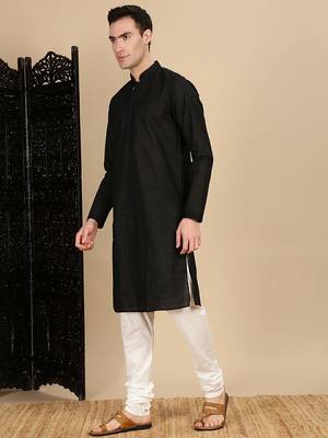 Black cotton chikankari kurta pajama for mens 2