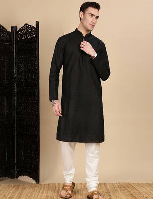 Black cotton chikankari kurta pajama for mens 3