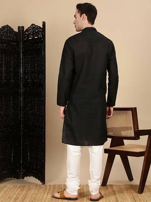 Black cotton chikankari kurta pajama for mens 4