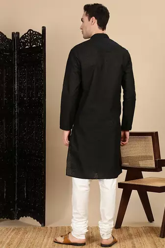 Black cotton chikankari kurta pajama for mens