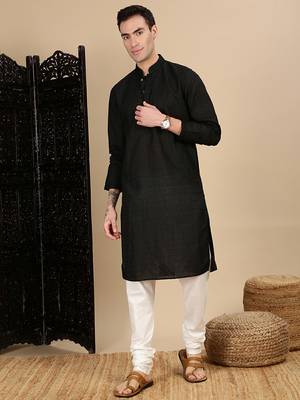 Black cotton chikankari kurta pajama for mens 5