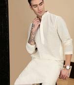Off white cotton chikankari kurta pajama for mens