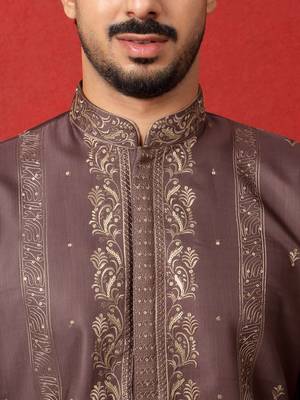 Cotton silk floral and zari embroidered mauve kurta 2