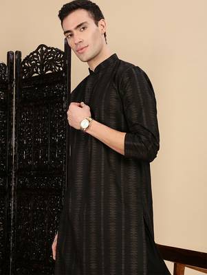 Black cotton textured kurta pajama for mens 1
