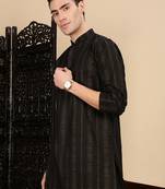 Black cotton textured kurta pajama for mens