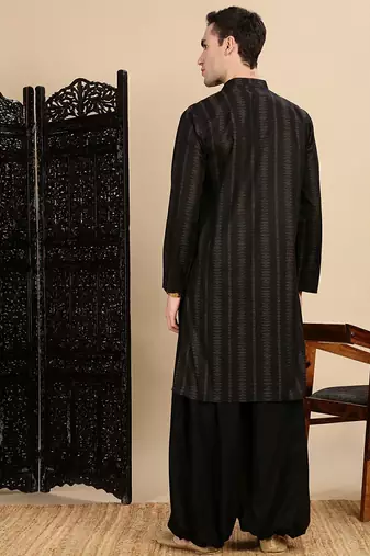 Black cotton textured kurta pajama for mens