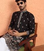 Black floral thread embroidered designer kurta