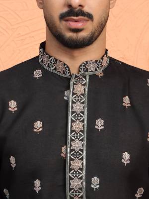 Black floral thread embroidered designer kurta 2