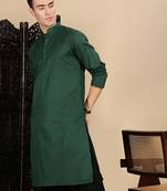 Deep green cotton textured kurta pajama for mens