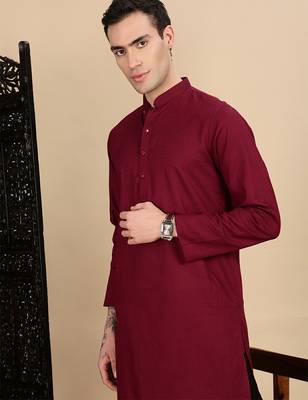 Maroon cotton textured kurta pajama for mens 1