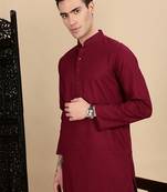 Maroon cotton textured kurta pajama for mens