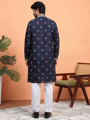 Navy blue floral thread embroidered designer kurta 3