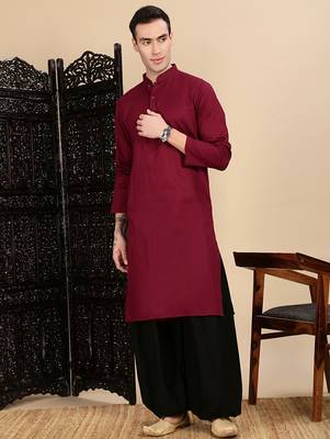 Maroon cotton textured kurta pajama for mens 3