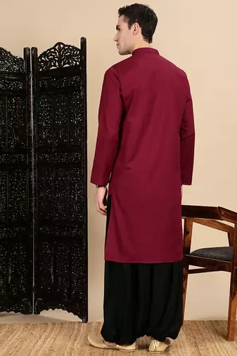 Maroon cotton textured kurta pajama for mens