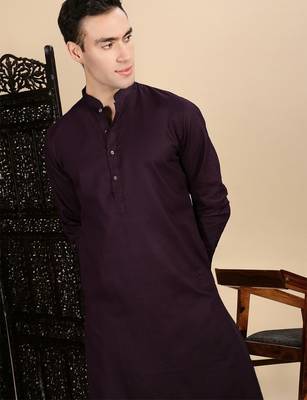 Purple cotton textured kurta pajama for mens 1