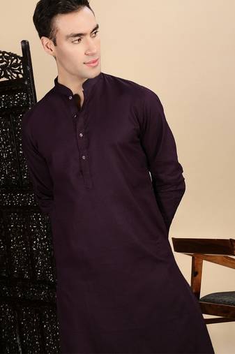 Purple cotton textured kurta pajama for mens