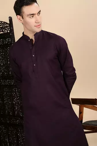 Purple cotton textured kurta pajama for mens