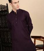 Purple cotton textured kurta pajama for mens