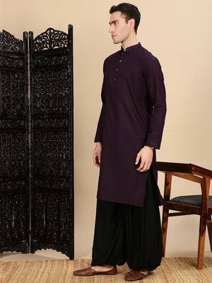 Purple cotton textured kurta pajama for mens 2