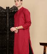 Red cotton textured kurta pajama for mens