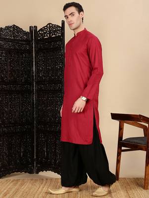Red cotton textured kurta pajama for mens 2