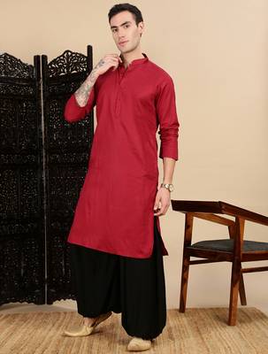Red cotton textured kurta pajama for mens 3