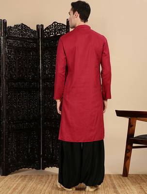 Red cotton textured kurta pajama for mens 4