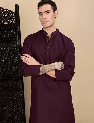 Purple cotton textured kurta pajama for mens 1