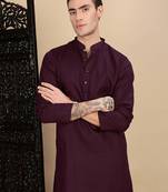 Purple cotton textured kurta pajama for mens