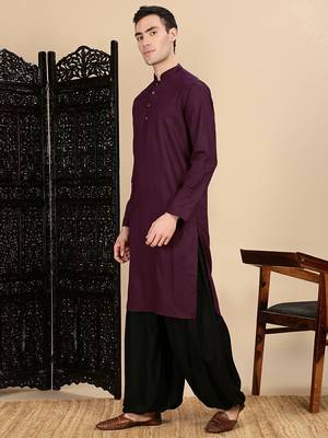 Purple cotton textured kurta pajama for mens 2