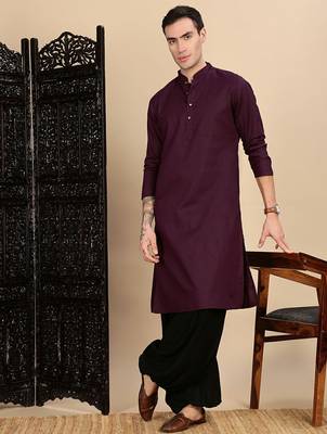 Purple cotton textured kurta pajama for mens 3