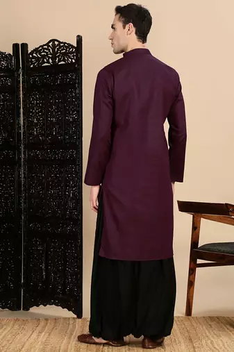 Purple cotton textured kurta pajama for mens