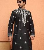 Cotton yoke design floral embroidered black kurta