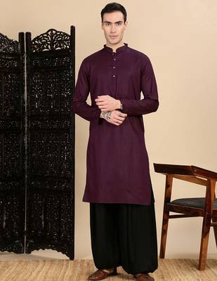 Purple cotton textured kurta pajama for mens 5