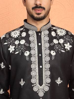 Cotton yoke design floral embroidered black kurta 2