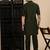 Olive cotton solid kurta pajama for mens