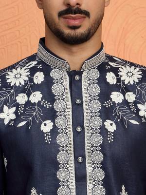 Cotton yoke design floral embroidered blue kurta 2